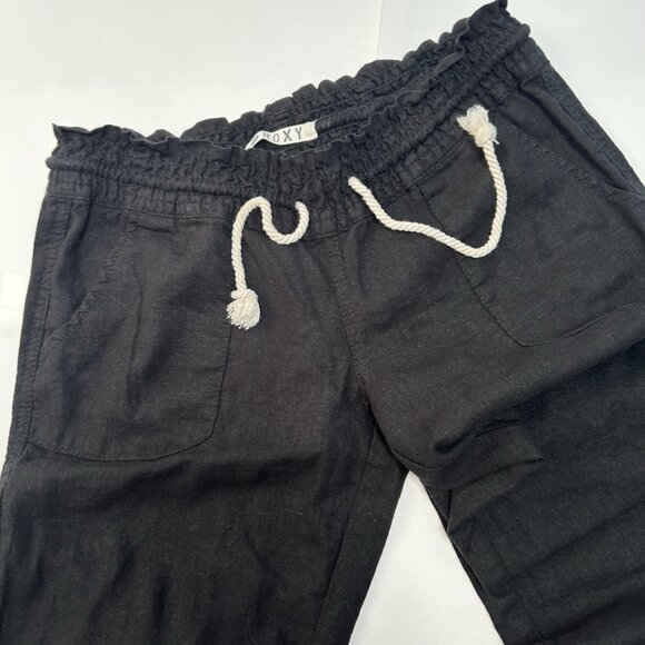 Roxy Oceanside Beach Pant Linen Blend Black Lounge Pants Womens Size Small Flowy - Picture 7 of 13